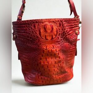 Vintage Brahmin Red Croc-Embossed Shoulder Bag with Side Pockets